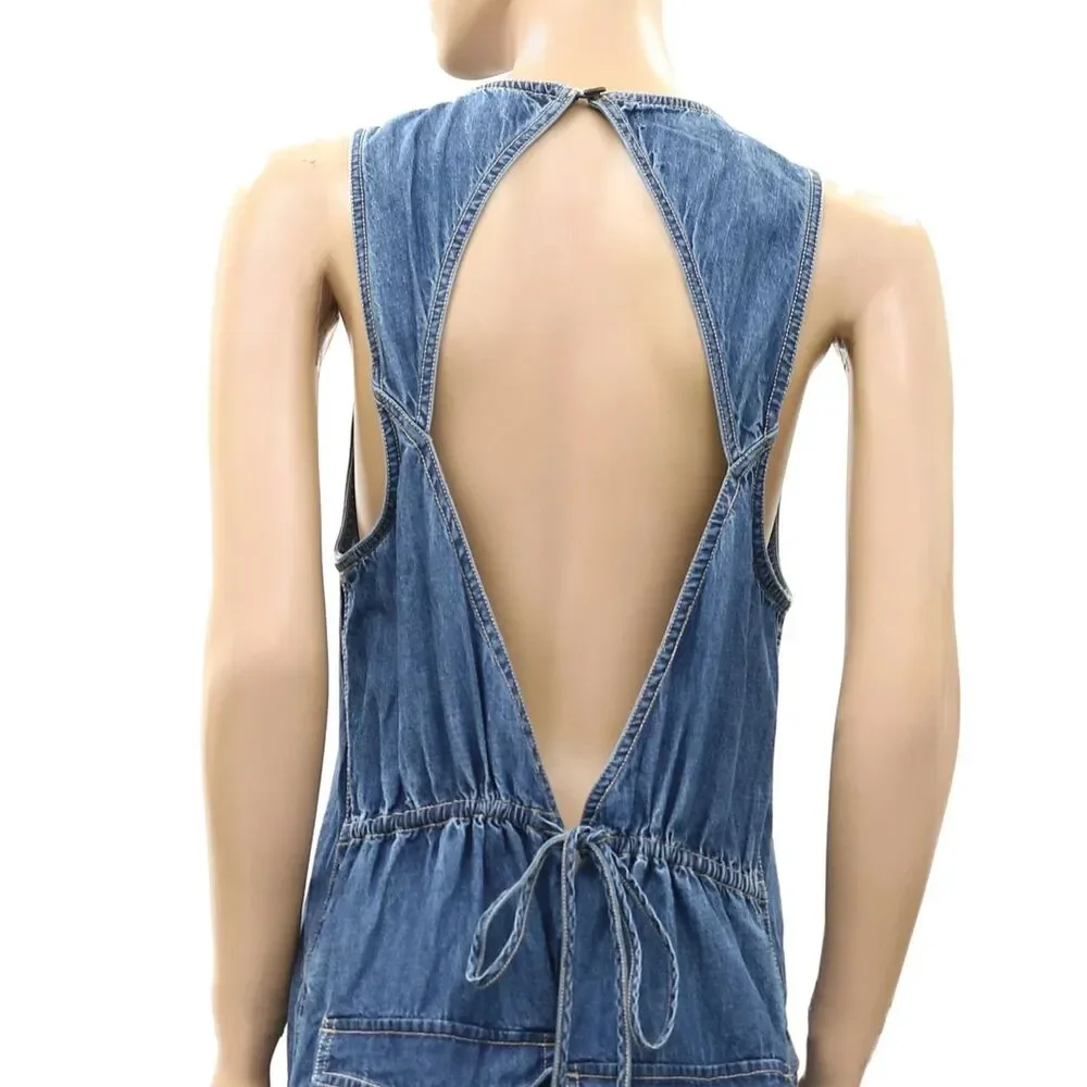 Free People We The Free Do No Wrong Jumpsuit Wide Leg Denim Cotton M 289099